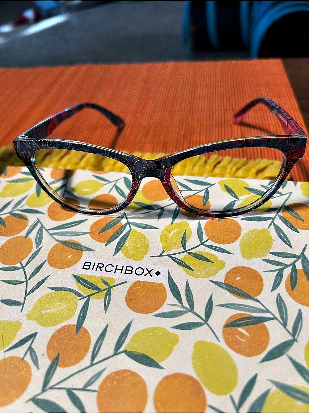 Cat Eye Floral Print Glasses in Blue & Red Like New, Frame only